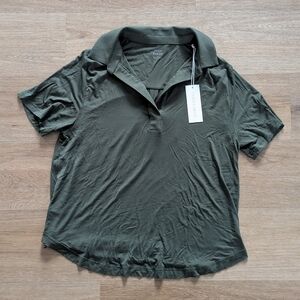 NWT Cozy Earth Women's Bamboo Stretch Knit Short Sleeve Polo Olive Green Shirt S